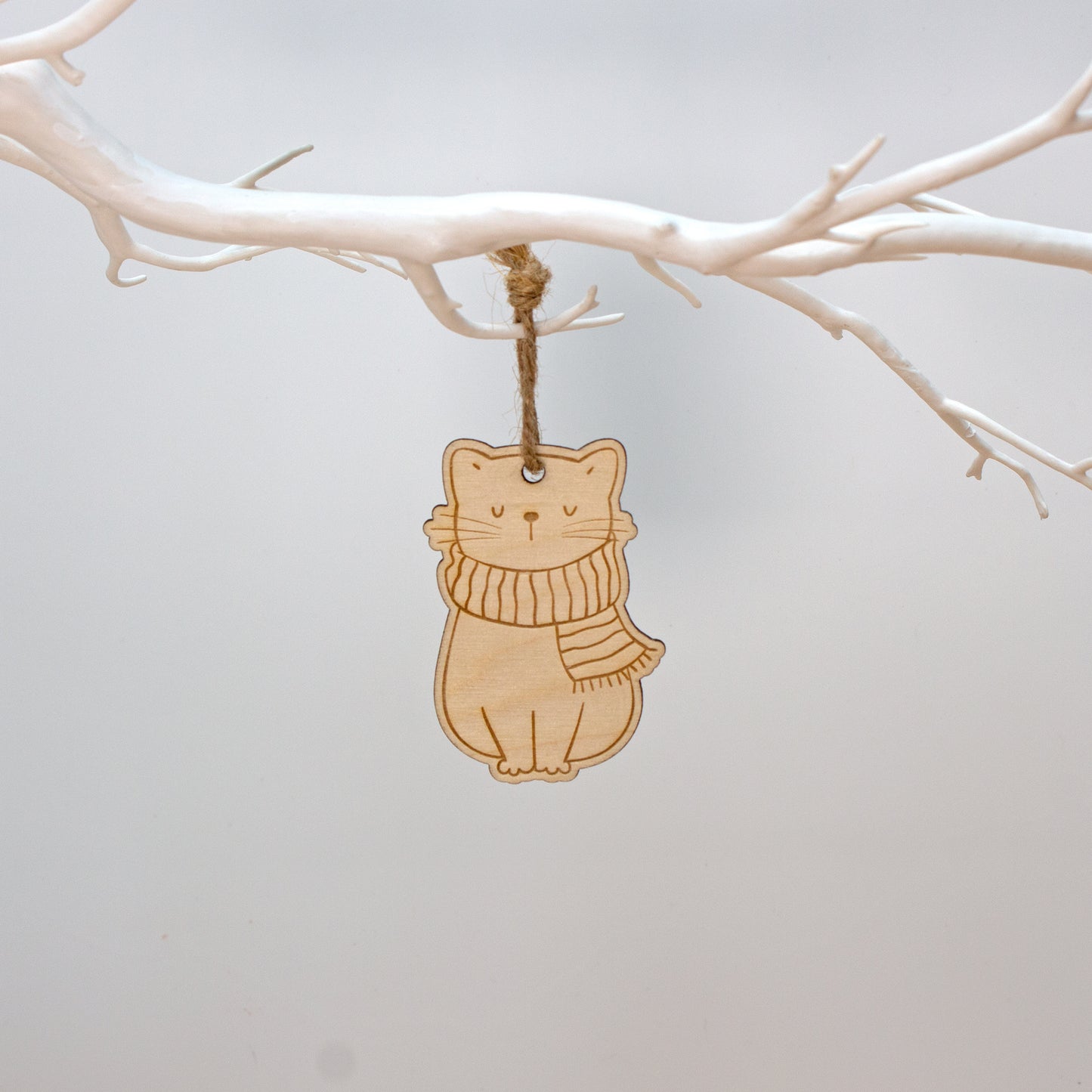 Wooden Christmas Cats Tree Decorations, Set of 4 Cat Tree Ornaments