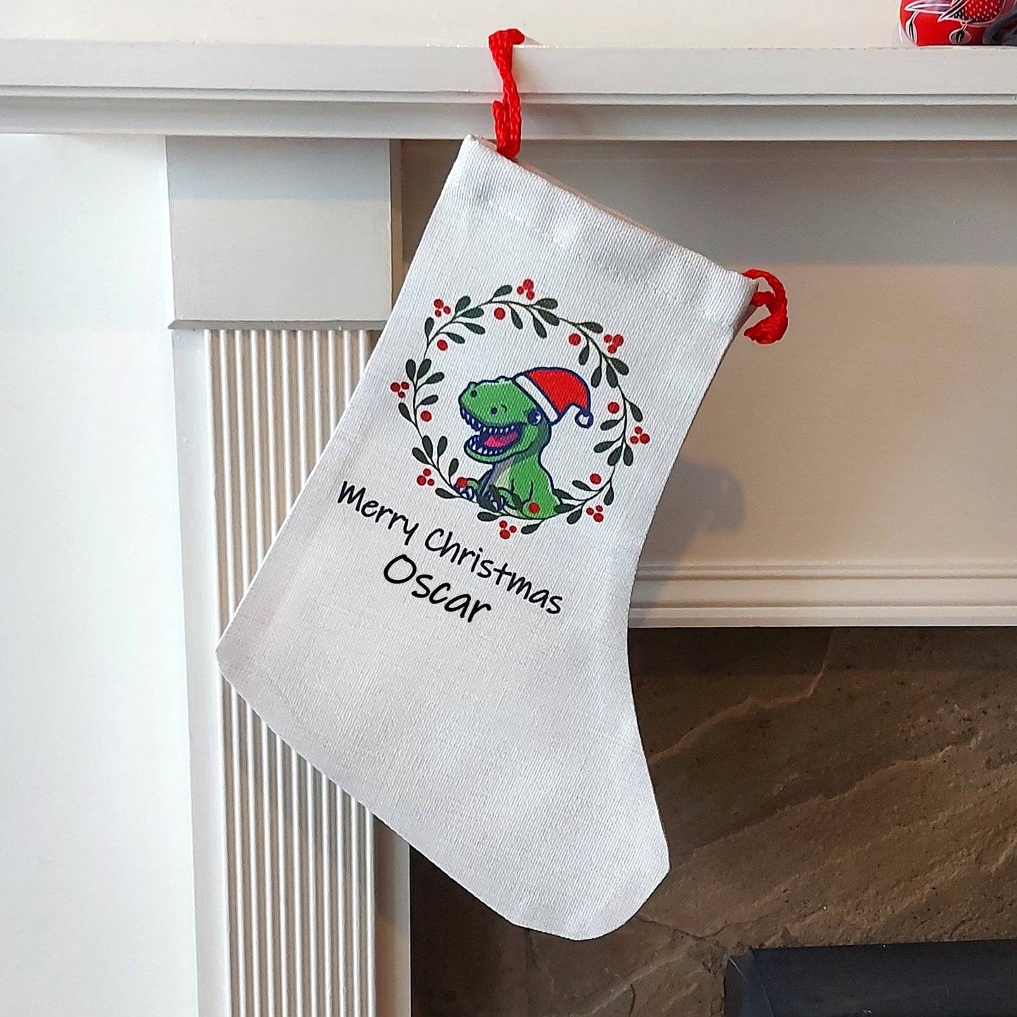 Personalised Dinosaur Christmas Stocking, Customised T-Rex Santa Sack