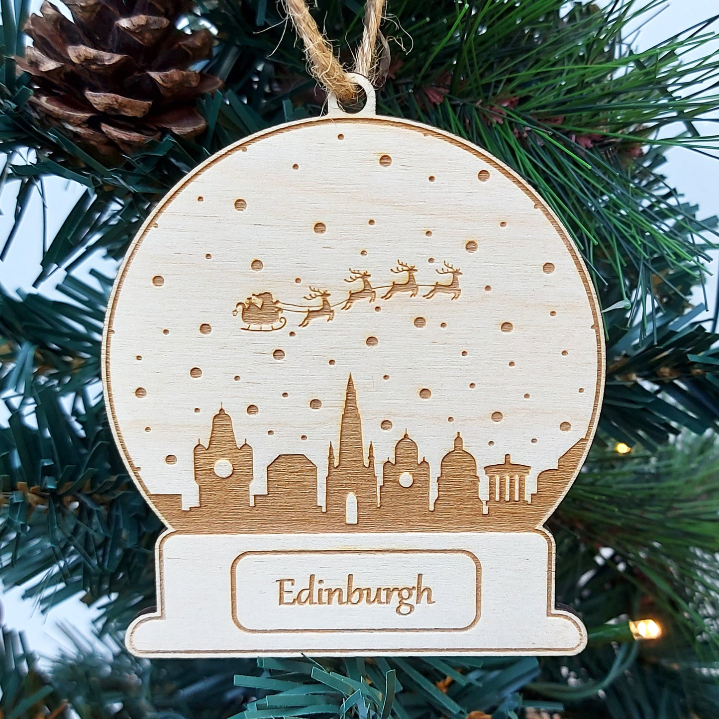 Christmas Edinburgh City Bauble, Personalised Scotland City Snowglobe