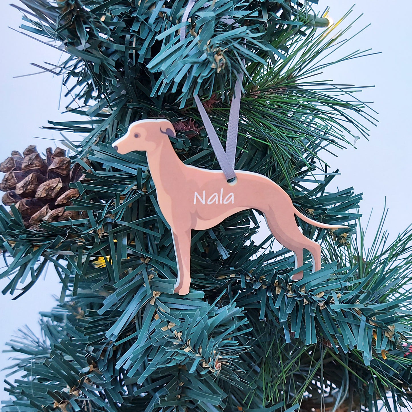Personalised Greyhound Decoration, Christmas Tree Whippet Ornament