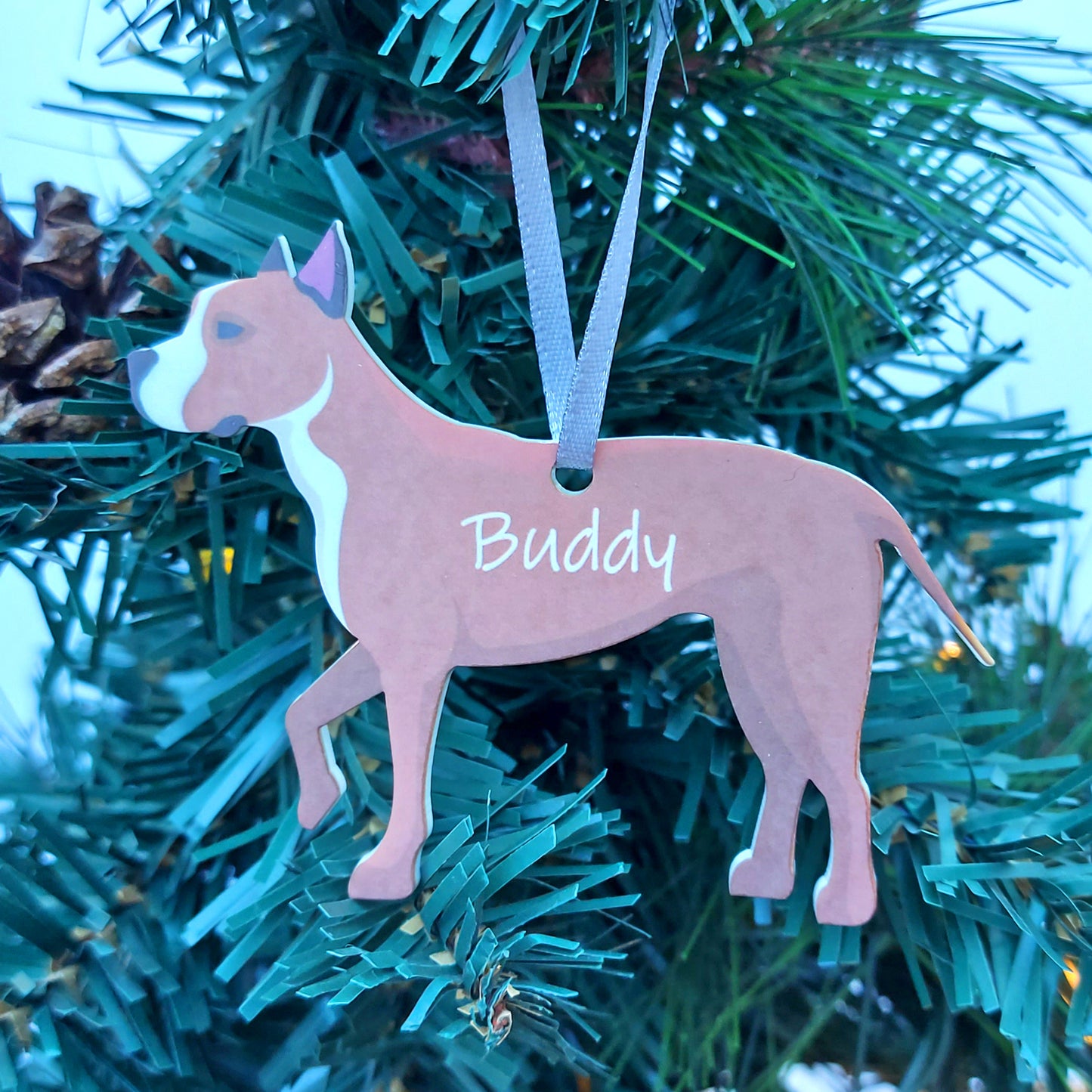 Personalised Staffy Decoration, Custom Staffordshire Bull Terrier Ornament