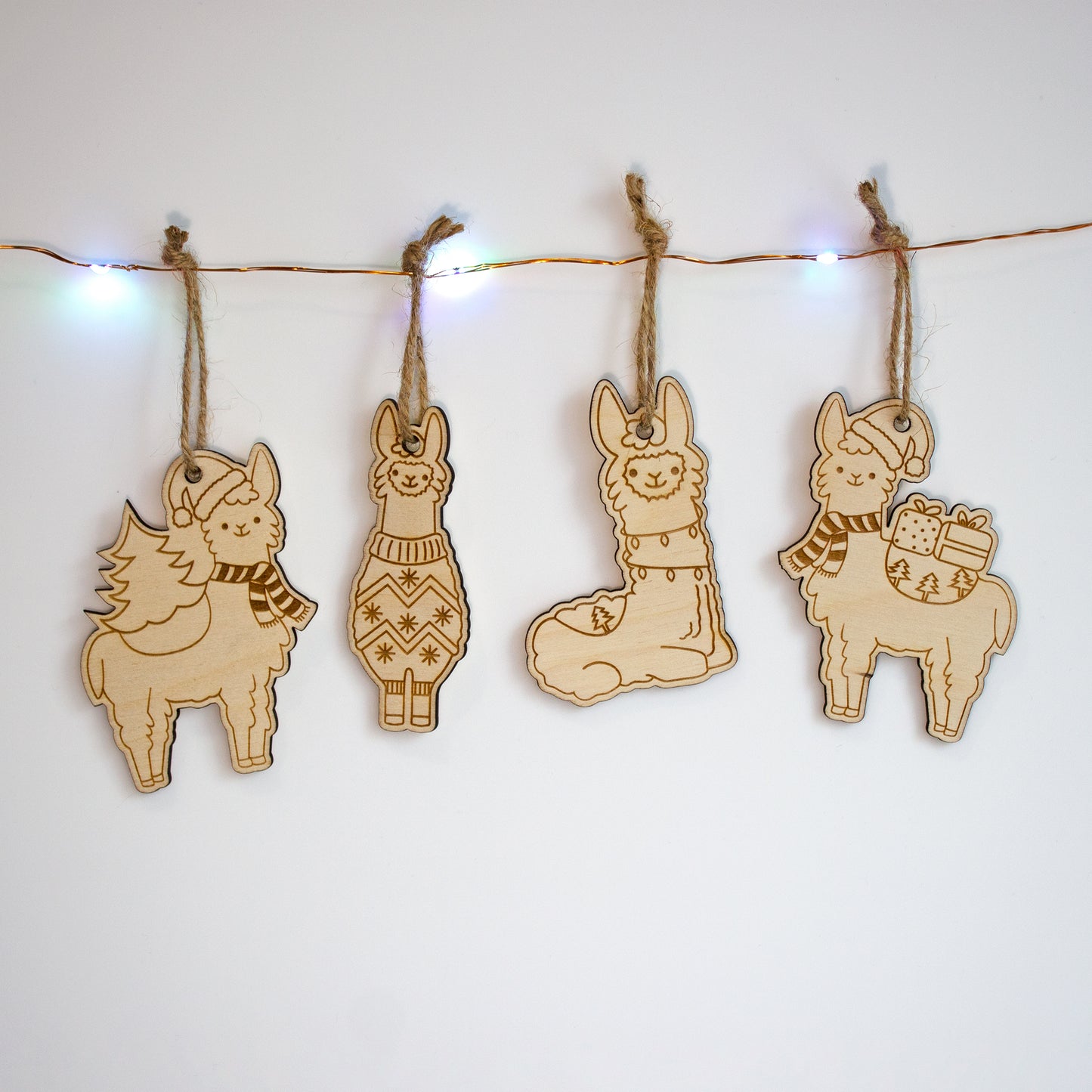 Wooden Christmas Llama Tree Decorations, Set of 4 Alpaca Tree Ornaments