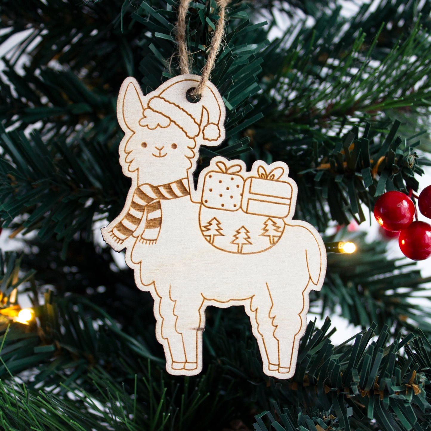 Wooden Christmas Llama Tree Decorations, Set of 4 Alpaca Tree Ornaments