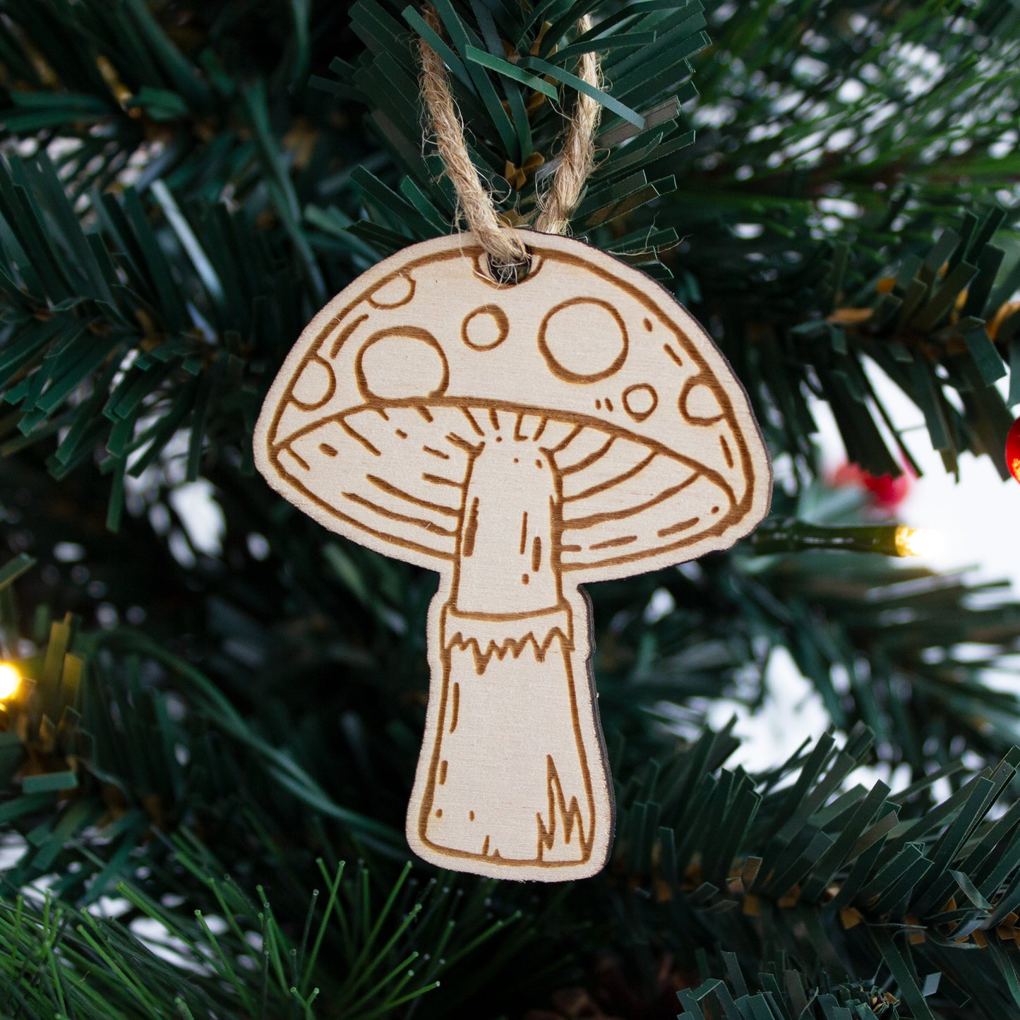 Wooden Mushroom Tree Decorations, Set of 4 Fungi Ornaments, Woodland