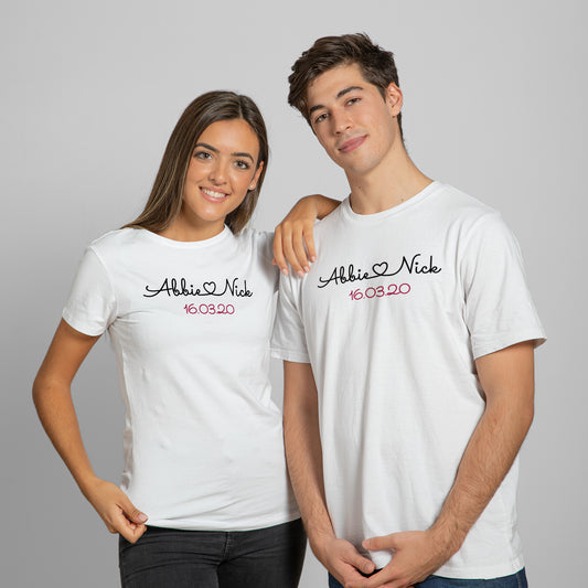 Matching Name and Date T-Shirts, Wedding Date Matching Couple Tees, Anniversary Date Shirt