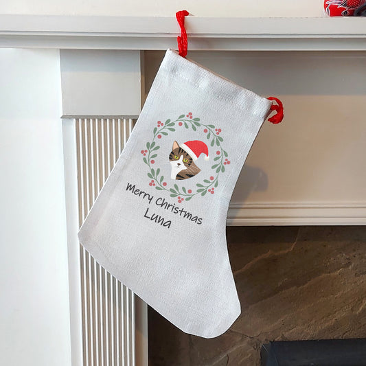 Personalised Cat Stocking, Custom Christmas Tabby Stocking, Kittens First Christmas