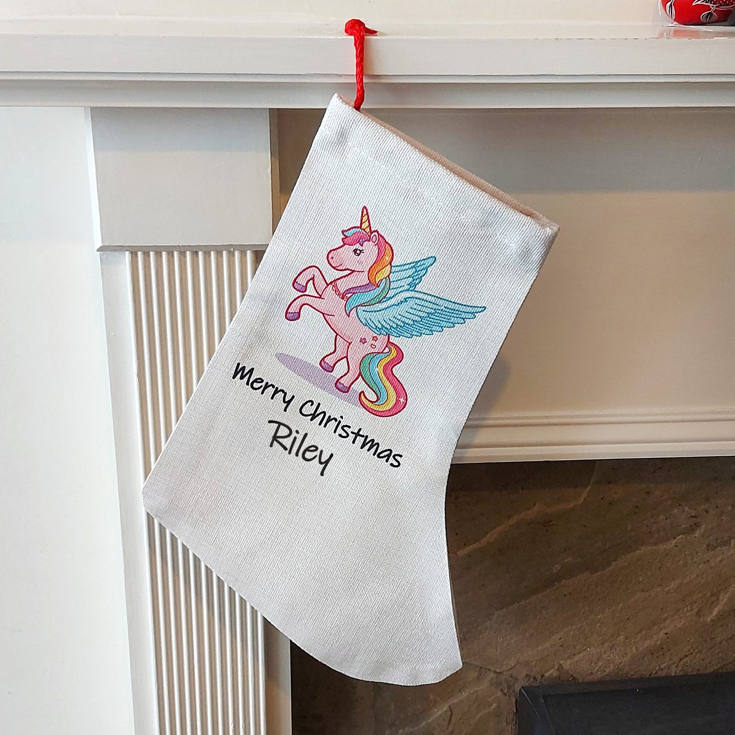 Personalised Unicorn Christmas Stocking, Customised Pink Santa Sack