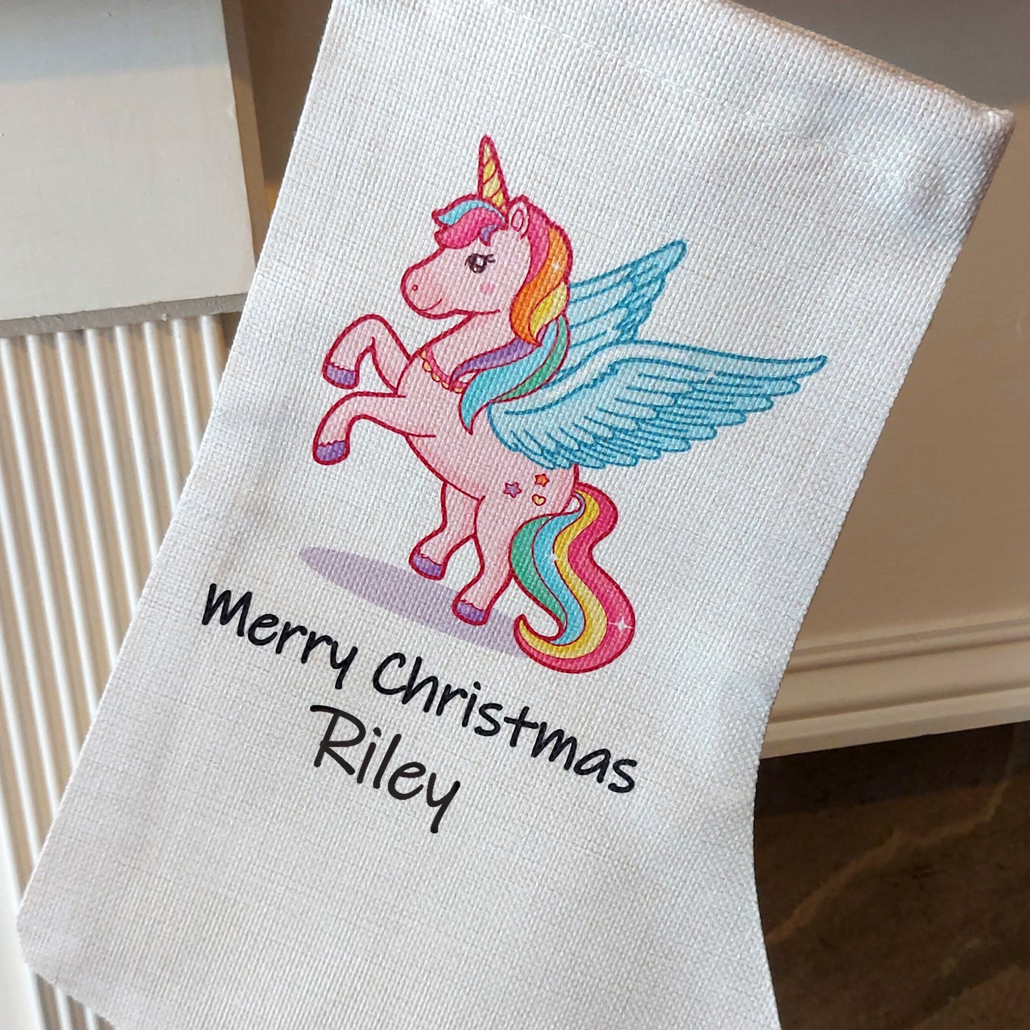 Personalised Unicorn Christmas Stocking, Customised Pink Santa Sack