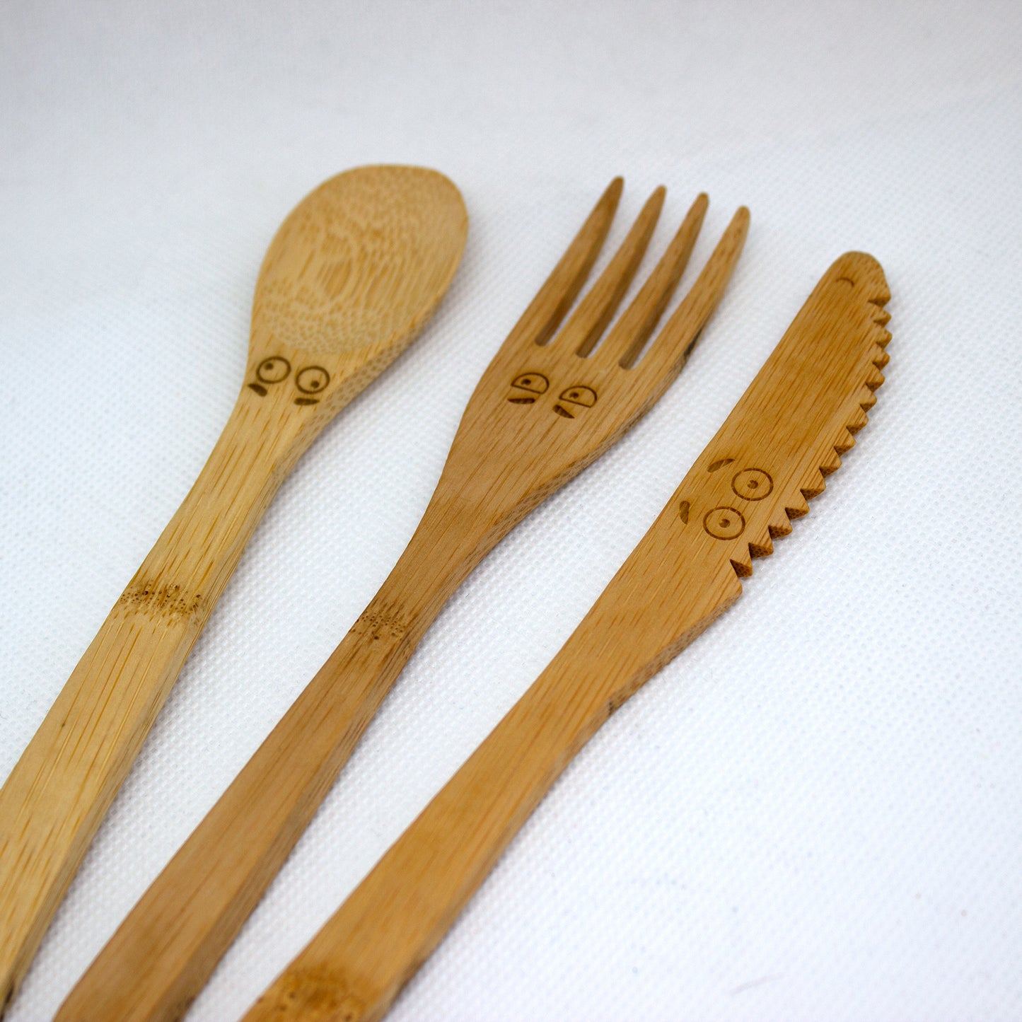 Bamboo Cutlery Set with Faces, Cutlery with Travel Case, Cutlery for Kids Packed Lunch
