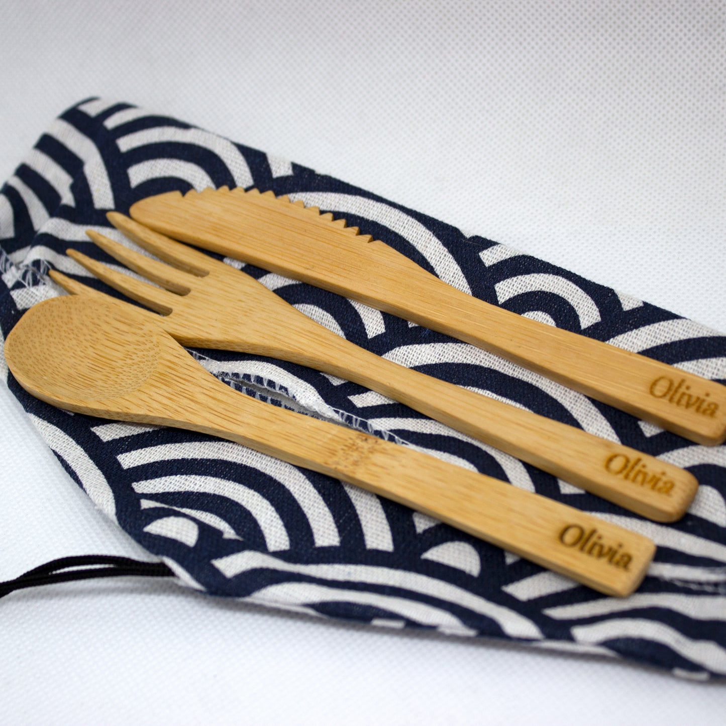 Personalised Bamboo Cutlery Set, Cutlery with Travel Case