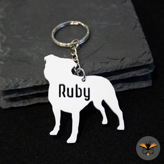 Personalised Staffie Keyring, Staffordshire Bull Terrier Gift, Staffie Crazy