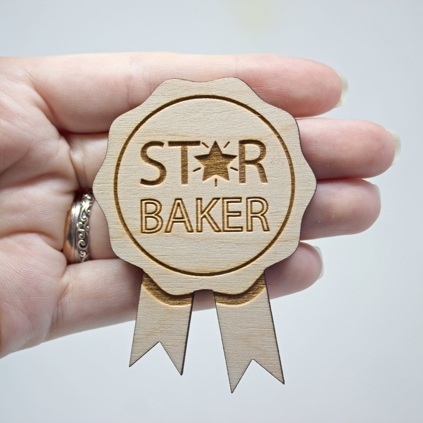 Wooden Star Baker Badge, Birthday Baking Badge, Baking Gift, Stocking Stuffer Pin